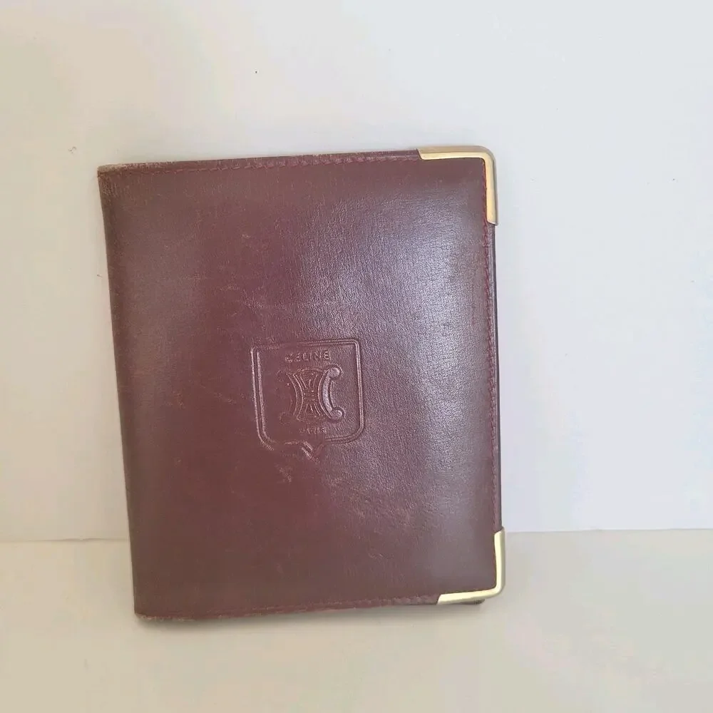 Celine Paris Vintage Bifold Leather Bordeaux Red Wallet‎ Small Compact Card Bill